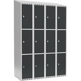 Drievoudige locker Fydor, 4 compartimenten, lichtgrijs / grijs, b = 1200 mm, 4 compartimenten, schuine bovenkant, hangslot