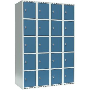 Vijfvoudige locker Fydor, 4 compartimenten, lichtgrijs / briljantblauw, b = 1200 mm, 4 compartimenten, platte bovenkant, hangslot