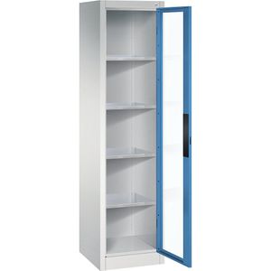 C+P Vleugeldeurkast met zichtvenster, h x b x d = 1950 x 502 x 500 mm, 4 legborden, lichtgrijs/lichtblauw