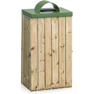Afvalbak voor buiten met houten bekleding, 125 l, b x h x d = 600 x 1030 x 380 mm, deksel met inwerpopening