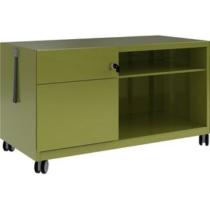 BISLEY Note™ CADDY, h x b x d = 563 x 1000 x 490 mm, links 1 universele- en hangmappenlade, groen