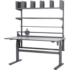 eurokraft pro Paktafel, elektrisch in hoogte verstelbaar, met 2 etagevlakken, papier-/foliedispenser en snijeenheid, breedte 1600 mm