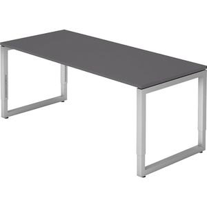 eurokraft pro Bureautafel met frame van vierkante staalbuis, hoogte 650 - 850 mm, b x d = 1800 x 800 mm, ahornhout / aluminiumzilver