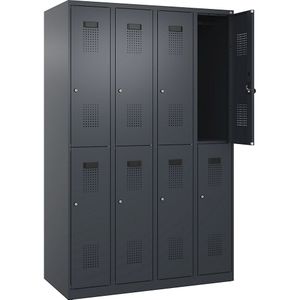 C+P Lockerkast met twee verdiepingen Evolo PLUS, 4 compartimenten, grijs, b = 1200 mm, met voetdoppen, cilinderslot