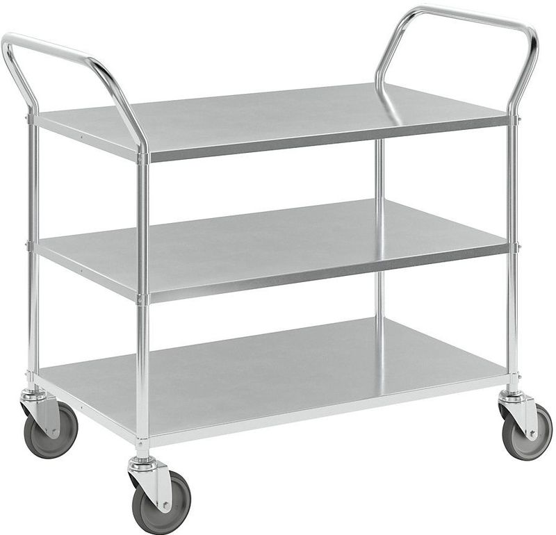 Kongamek Lichte etagewagen hoogte 940 mm, met 3 metalen legborden, elektrolytisch verzinkt, op 4 zwenkwielen