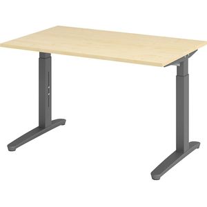 eurokraft pro ANNY - Bureautafel met C-vormig onderstel, in hoogte verstelbaar 650 - 850 mm, breedte 1200 mm, ahornhoutdecor / grafiet