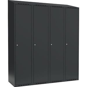 Lockerkast Fydor, 4 compartimenten, grijs, b = 1200 mm, 4 compartimenten, schuine bovenkant, cilinderslot
