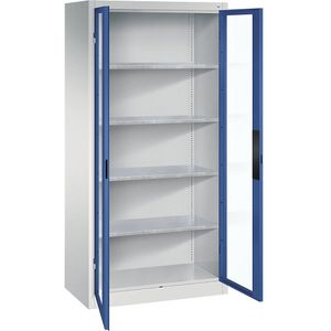 C+P Vleugeldeurkast met zichtvenster, h x b x d = 1950 x 930 x 500 mm, 4 legborden, lichtgrijs/gentiaanblauw