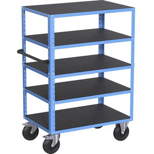 eurokraft pro Etagewagen CustomLine, 4 zijden open, 5 etages, lichtblauw RAL 5012, massief rubber