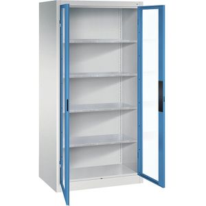 C+P Vleugeldeurkast met zichtvenster, h x b x d = 1950 x 930 x 600 mm, 4 legborden, lichtgrijs/lichtblauw
