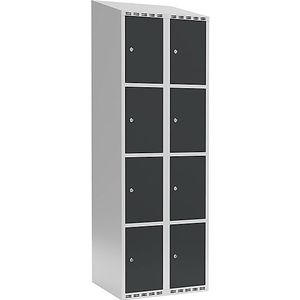 Viervoudige locker Fydor, 2 compartimenten, lichtgrijs / grijs, b = 600 mm, 2 compartimenten, schuine bovenkant, cilinderslot