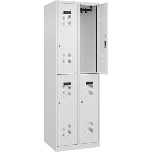 C+P Lockerkast met twee verdiepingen Evolo PLUS, 2 compartimenten, verkeerswit, b = 600 mm, met voetdoppen, cilinderslot