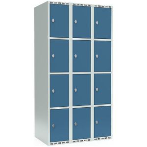 Viervoudige locker Fydor, 3 compartimenten, lichtgrijs / briljantblauw, b = 900 mm, 3 compartimenten, platte bovenkant, hangslot