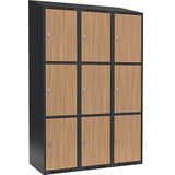 Drievoudige locker Fydor, 3 compartimenten, grijs / eikenhout, b = 1200 mm, 3 compartimenten, schuine bovenkant, hangslot