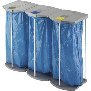Hailo Afvalzakstandaard met 250 blauwe recyclingzakken, ProfiLine MSS XXXL, 3 x 120 l, h x b x d = 1000 x 1330 x 450 mm, vaste opstelling