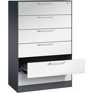 C+P Archiefkast ASISTO, hoogte 1292 mm, met 6 lades, A5 liggend, zwartgrijs/lichtgrijs