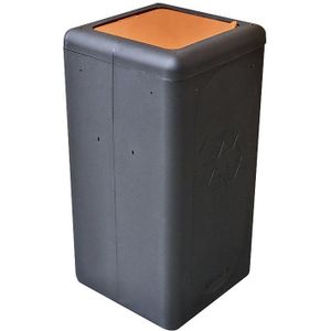Afvalbak voor kringloopmateriaal BrickBin met deksel, inhoud 65 l, zwart/oranje
