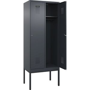 C+P Lockerkast Evolo PLUS, 2 compartimenten, grijs, b = 800 mm, met smalle voeten, cilinderslot