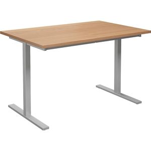 Multifunctionele tafel DUO-T, recht blad, h x d = 740 x 800 mm, breedte 1200 mm, beukenhout, zilverkleurig