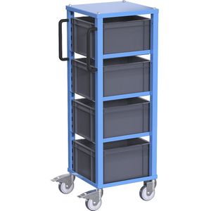 eurokraft pro Euro-transportwagen CustomLine, voor bak-l x b = 400 x 300 mm, blauw, met 4 bakken, 210 mm hoog