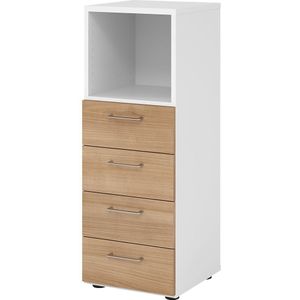 eurokraft pro Stellingkast, 1 vak open / 4 laden, wit / notenhout