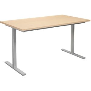 Multifunctionele tafel DUO-T, recht blad, h x d = 740 x 800 mm, breedte 1400 mm, berkenhout, zilverkleurig