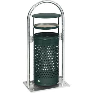 VAR Combi-asbak met buisetage en dak, inhoud 65 l, b x h x d = 580 x 1145 x 380 mm, mosgroen