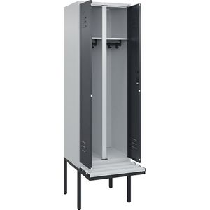 C+P Multifunctionele kledingkast Classic PLUS met zitbank, 1 compartiment, lichtgrijs / grijs, b = 600 mm, cilinderslot, vrijdragend, kunststof