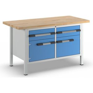 eurokraft pro Werkbank, stellingbouw serie 8000, 2 laden van 180 mm, 2 deuren van 360 mm, b x d = 1500 x 700 mm