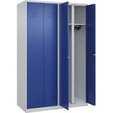 C+P Multifunctionele kledingkast Classic PLUS, 2 compartimenten, lichtgrijs / gentiaanblauw, h x b = 1850 x 1200 mm, met voetdoppen, cilinderslot