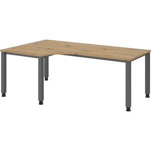 eurokraft pro Bureautafel, hoektafel, breedte 2000 mm, grafiet / eikenhout met noesten