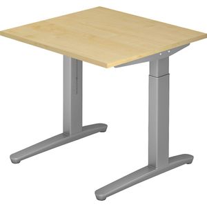 eurokraft pro ANNY - Bureautafel met C-vormig onderstel, in hoogte verstelbaar 650 - 850 mm, breedte 800 mm, ahornhoutdecor / blank aluminiumkleurig