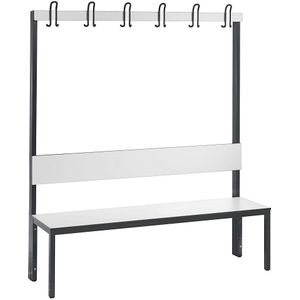 C+P Garderobebank COMFORT, eenzijdig, HPL, leuning en haakrail, lengte 1500 mm, wit