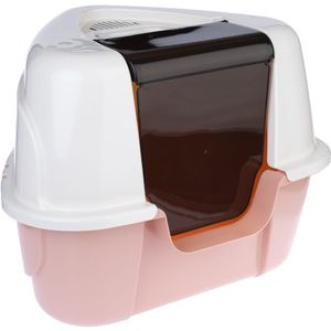 TIAKI Hoekbak met kap Parfait crème/roze kattenbak