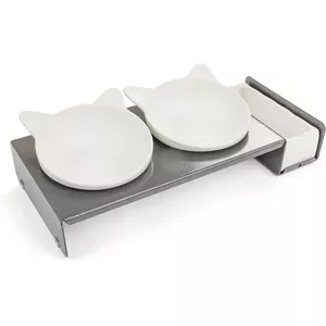 Navaris verhoogde voerbakset met standaard - 2 keramische voerbakken met bamboe houder - Voer- en drinkbak voor katten en honden - Ergonomisch design