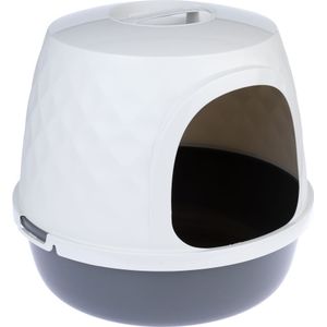 TIAKI kattenbak met kap Mist donkergrijs/wit