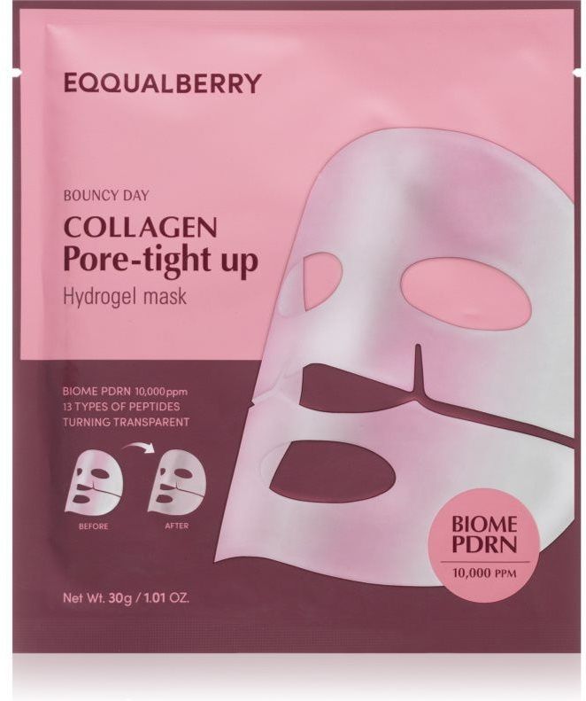 EQQUALBERRY Collagen Pore-Tight Up Hydrogel Mask Cellaag Masker met Verstevigende Werking met Gel Textuur 30 g