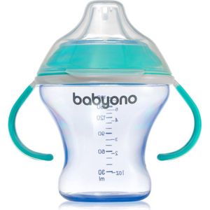 BabyOno Take Care Non-spill Cup with Soft Spout trainingsbeker met handvaten Turquoise 3 m+ 180 ml