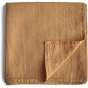 Mushie Muslin Swaddle Blanket Organic Cotton inbakerdoek Fall Yellow 120cm x 120cm 1 st