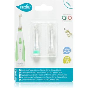 Nuvita Sonic Clean&Care Replacement Brush Heads Vervangende Opzetstuk voor Sonische Batterij Tandenborstel voor baby’s Sonic Clean&Care Small Green/White 3 m+ 2 st