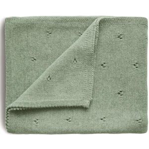 Mushie Knitted Pointelle Baby Blanket gebreide deken voor Kinderen Sage 80 x 100cm 1 st