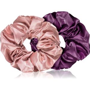 BrushArt Hair Large satin scrunchie set Haarelastiekjes Pink & Violet