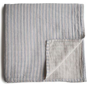 Mushie Muslin Swaddle Blanket Organic Cotton inbakerdoek Blue Stripe 120cm x 120cm 1 st