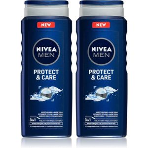 NIVEA MEN Protect & Care Douchegel voor Gezicht, Lichaam en Haar 2 x 500 ml(handige verpakking)