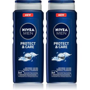 NIVEA MEN Protect & Care Douchegel voor Gezicht, Lichaam en Haar handige verpakking 2 x 500 ml