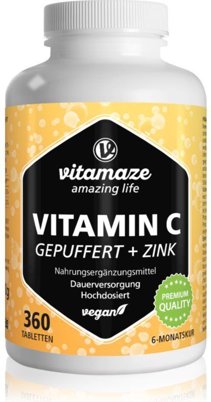 Vitamine C - Hoog Gedoseerd & Gebufferd - 1000 mg - 360 Tabletten - Veganistisch - Natuurlijk Voedingssupplement