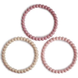 Mushie Pearl Teething Bracelet bijtring Linen-Peony-Pale-Pink 3 st