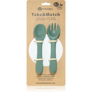 Petite&Mars Take&Match Silicone Cutlery bestek Misty Green 6 m+ 2 st