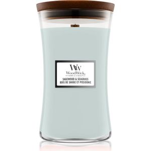 Woodwick Sagewood & Seagrass geurkaars met een houten lont 609 g