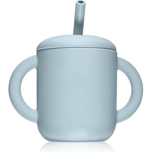 Mushie Training Cup with Straw Kop met rietje Powder-blue 175 ml